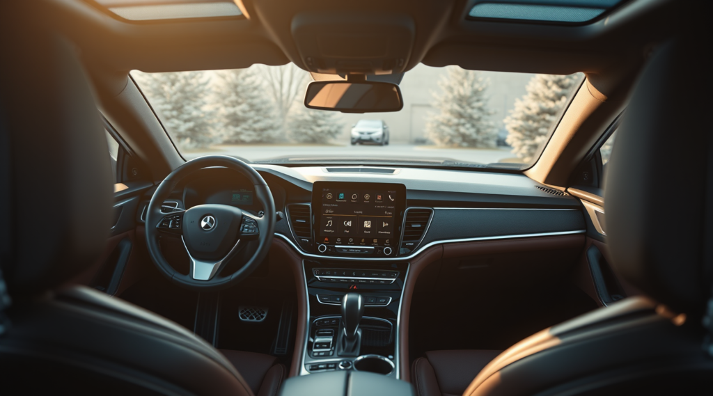 La vue intérieur d'une voiture de luxe ayant un systeme audio haut de gamme