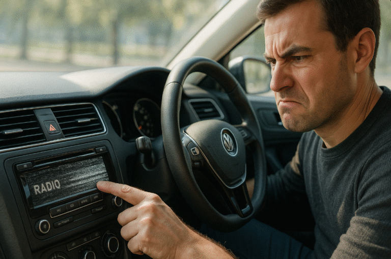 automobiliste mécontent autoradio qui grésille